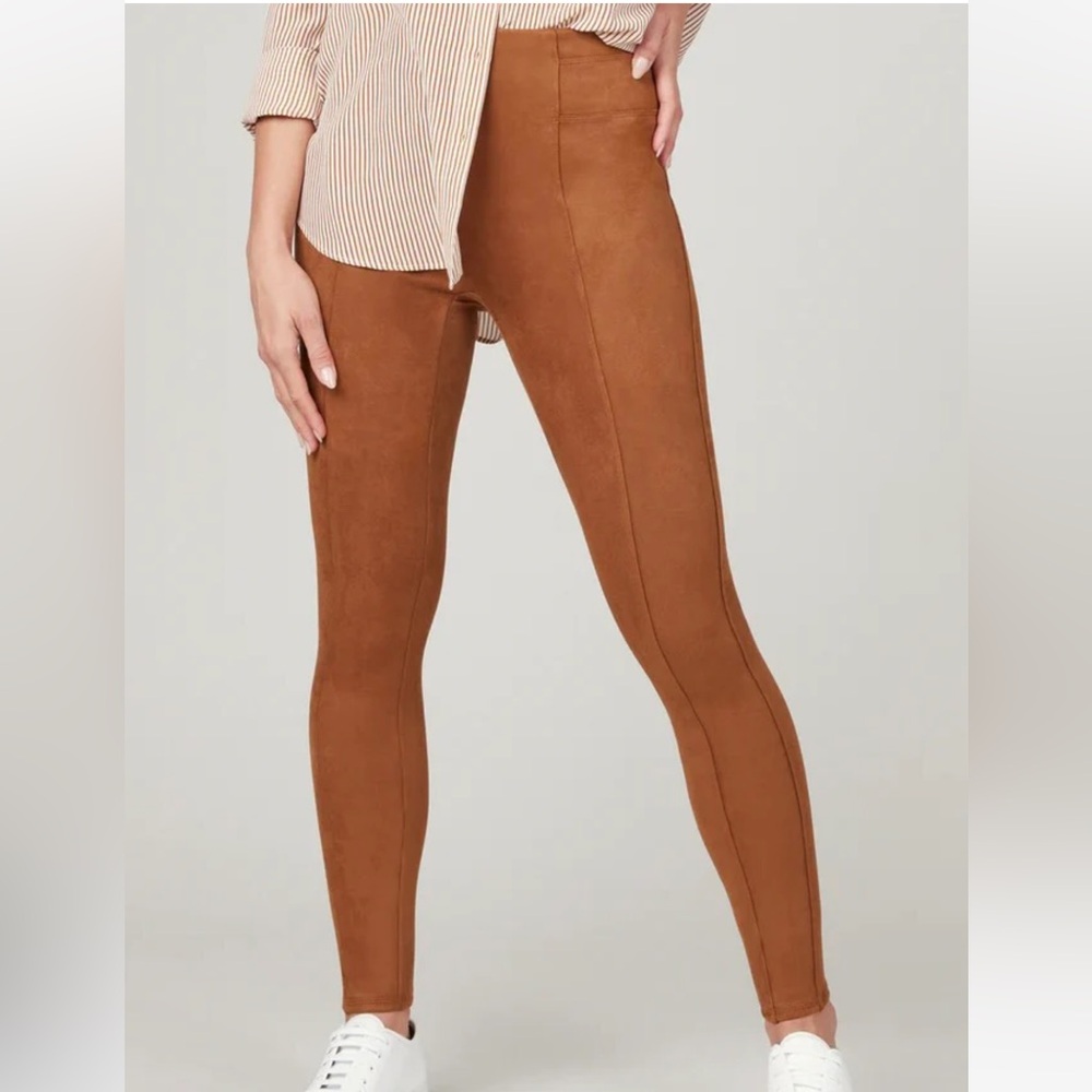 SPANX Faux Suede High Waisted Caramel Tan Leggings LT Large Tall